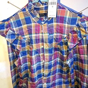 NWT plaid polo shirt with ruffles.